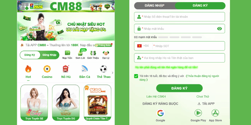 Hướng dẫn đăng ký tài khoản Cm88